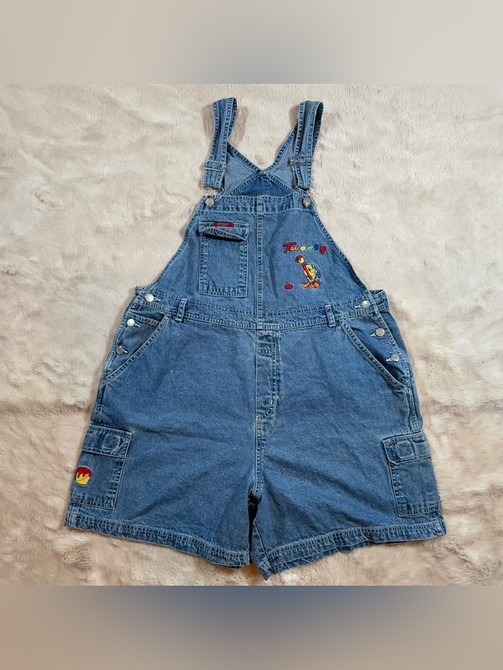 Vintage 2001 Y2K Looney Tunes Tweety Bird Overall Shorts Woman Size 18W/20W